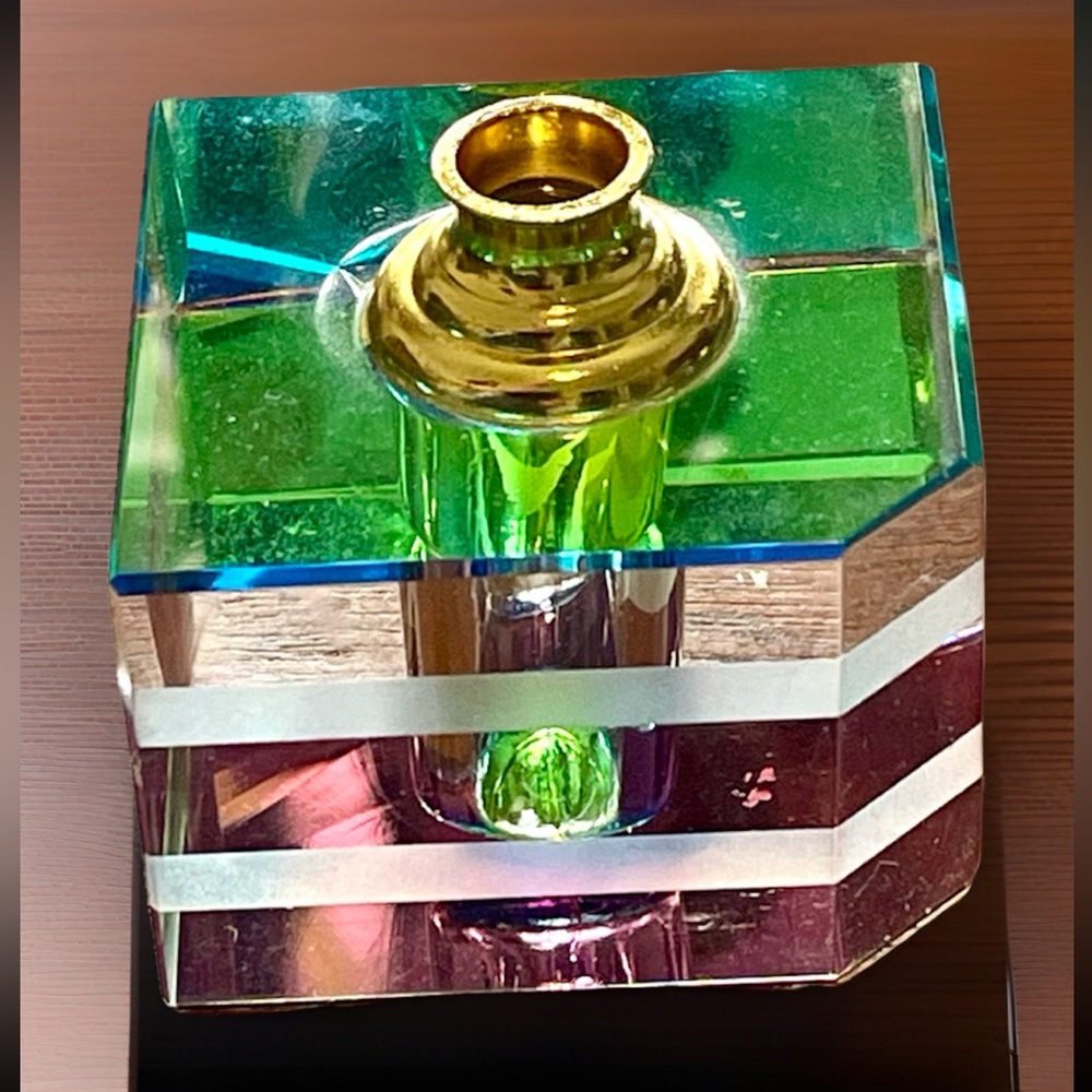 VINTAGE IRIDESCENT RAINBOW GLASS CRYSTAL FACET PERFUME BOTTLE ART DECO - Picture 5 of 10
